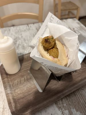 vegan falafel and vegan tzatziki sauce   at Atomic Falafel in Florence