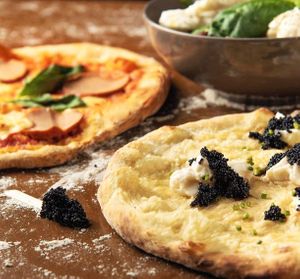 Pizza caviar -pizza salami at Vegan Only Pizza in Athens