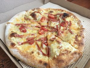 Pizza Carbonara at Vegan Only Pizza in Athens