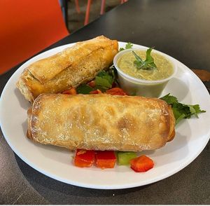 Veg Sambusa with spicy peanut sauce
 at Global Café in Memphis
