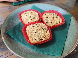 Sesame mochi filled with black sesame paste at Nori in Potsdam