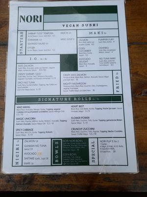 Menu at Nori in Potsdam