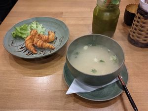 Miso soup, shrimp-less tempura at Nori in Potsdam