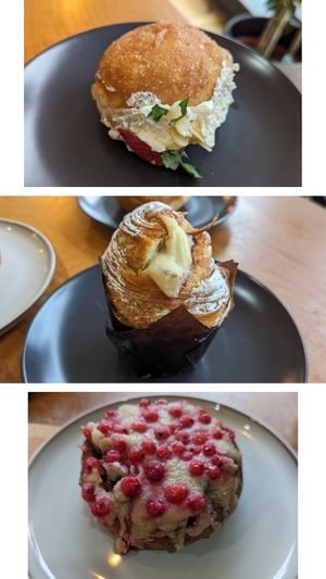 Surprise Donut (Strawberry, almond and cream), Cruffin, mincemeat and red current pie at Alex Gooch Artisan Baker - Whitchurch in Cardiff