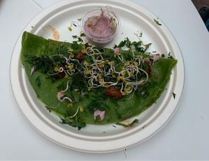 Pancake with mushroom filling  at Green Vibes in Wroclaw