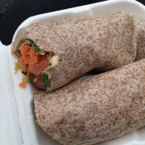 Falafel, houmous and salad wrap (takeaway). at The Kitchen on Great Moor Street in Bolton
