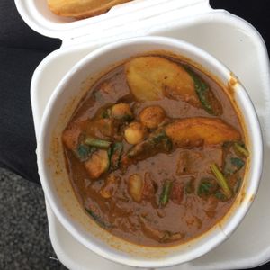 Daily Specials, Plantain & Spinach curry (takeaway). at The Kitchen on Great Moor Street in Bolton