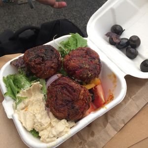 Kofta Meal - served with salad and houmous and wedges (separate photo, takeaway). at The Kitchen on Great Moor Street in Bolton