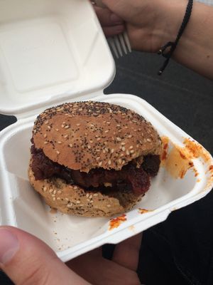 Seitanic Burger, served with salad (separate, takeaway). at The Kitchen on Great Moor Street in Bolton
