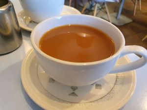 Tea with almond milk at The Kitchen on Great Moor Street in Bolton