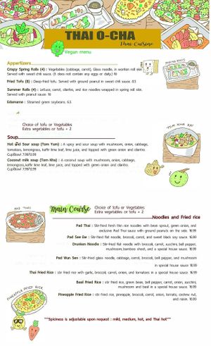 Vegan Menu  at Thai O-Cha in Ocean City