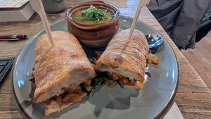 BBQ mushroom sandwhich with chickpea stew at Takoma Beverage Company in Takoma Park