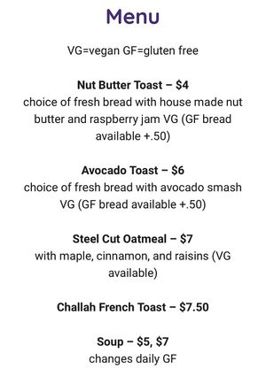 Menu at Dina's Bakery Cafe in Manchester