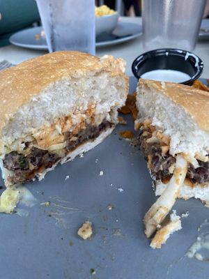 Black bean burger. The bread, sauce, burger combo was a party in my mouth. Came with sweet potato chips that were well done. I dipped them in ranch    at Sage Karma Kitchen in Willoughby
