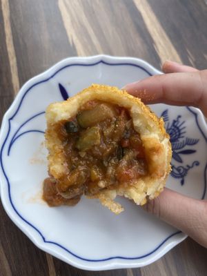 Ratatouille fried dumpling.   at Knedlín in Prague