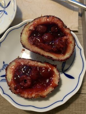 Vegan cherry dumpling   at Knedlín in Prague