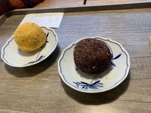 One sweet and one savory dumpling   at Knedlín in Prague