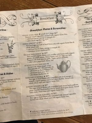 Menu with labeled vegan options at Local Sprouts Cafe in Portland