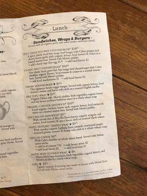 Menu with labeled vegan options at Local Sprouts Cafe in Portland