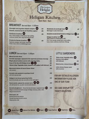 Menu - Heligan kitchen at Heligan Kitchen & Bakery in St Austell