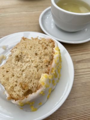 Vegan lemon cake and green tea   at Heligan Kitchen & Bakery in St Austell