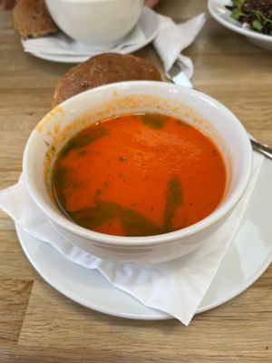 Tomato and basil soup at Heligan Kitchen & Bakery in St Austell