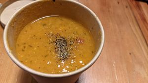 Golden beetroot & horseradish soup at Joey's Cafe in Ambleside