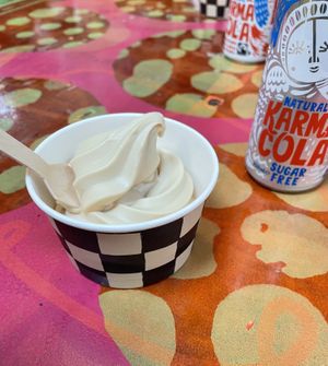 Vegan salted caramel soft serve   at Joey's Cafe in Ambleside