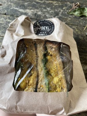 Coronation chickpea & spinach sandwich  at Joey's Cafe in Ambleside