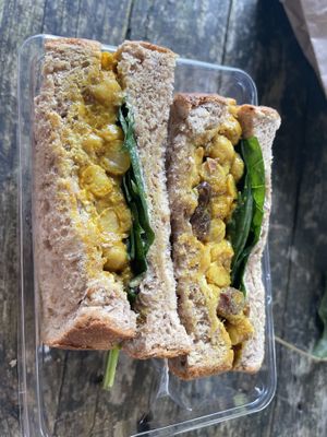 Coronation chickpea & spinach sandwich  at Joey's Cafe in Ambleside