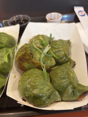 pan fried veggie dumplings  at Dumpling Man in New York City