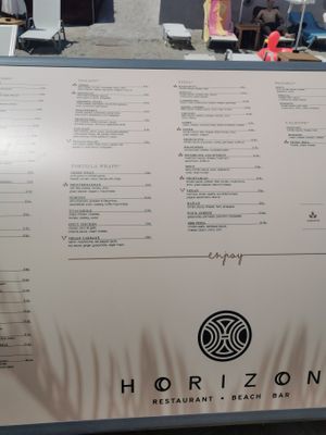 Menu at Horizon in Zakynthos