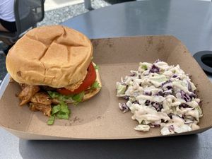 Deluxe homemade burger with coleslaw  at Plantology in Gainesville