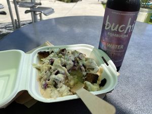 Bacun mac and cheese with “water” kombucha    at Plantology in Gainesville