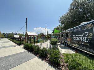 Entrance to food truck garden   at Plantology in Gainesville