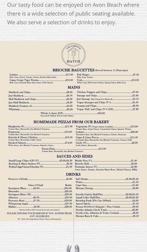 Takeaway hatch menu. Restaurant has separate more expensive menu.  at The Noisy Lobster in Christchurch