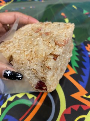 Rice Krispie treat w/ strawberry pieces  at Vegan World Cafe in Chicago