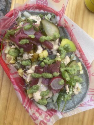 Chipotle tacos  at Surfin' Tacos in Bilbao