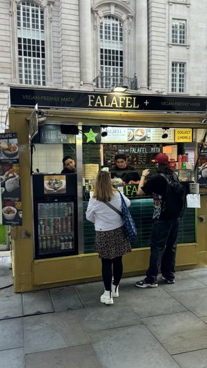 Old news stand converted into FALAFEL +  at Falafel + in London