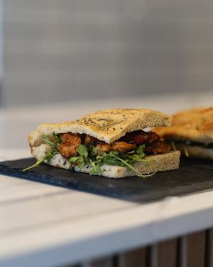 Filled Focaccia - Sugoi Chick*n at Revival in West London