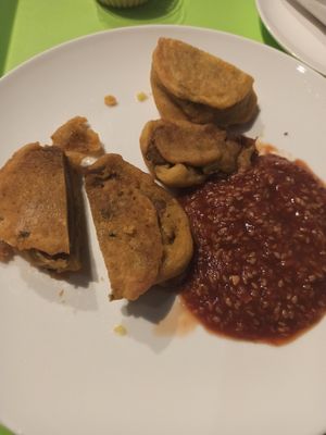 Soy steeatak in a chikpea breading and gingerdressing, 36uah. at Eco Buffet - Moskovs'kyi in Kyiv