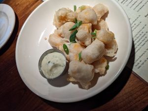 Vegan cheese curds with delicious sauce at MadisonTap in Madison