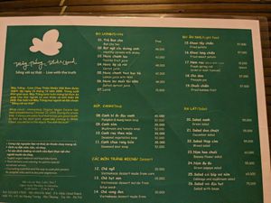 Menu at May Trang - White Cloud in Hanoi