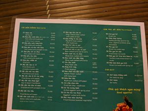 Menu at May Trang - White Cloud in Hanoi