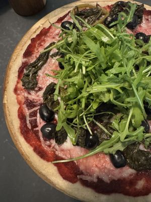 Delicious beetroot base with vegan cheese pinsa full of veggie goodness, made with love ❤️  at +39 in Menai Bridge