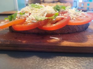 Tricolore Bruschette with Vegan Mozarella at +39 in Menai Bridge