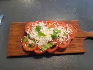 Tricolore Bruschette with Vegan Mozarella at +39 in Menai Bridge