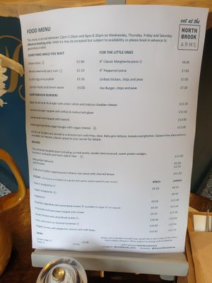 The menu at The Northbrook Arms in Winchester
