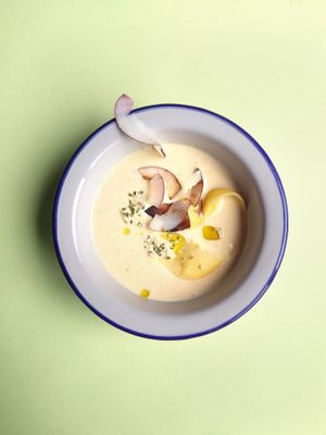 Chilled mango coconut soup at Wolno in Katowice