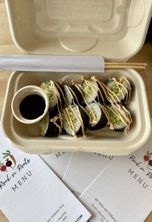 Avocado Mash roll at Rock n Roots in Williston Park